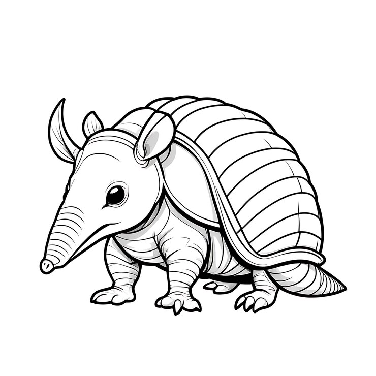 Dibujo de línea de armadillo animal lindo página de colorear fondo blanco 4k