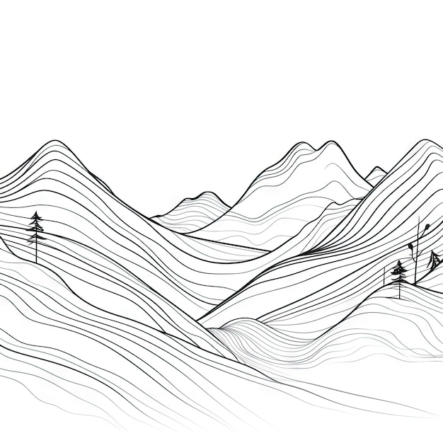 Foto dibujo de línea continua del paisaje de montaña minimalista
