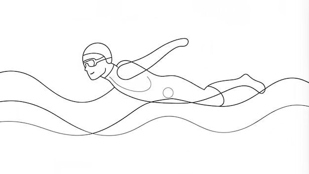 Dibujo de línea continua de una persona nadando en el agua