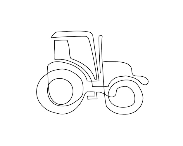 Dibujo de línea continua de tractor Arte de una línea de maquinaria agrícola Ilustración vectorial dibujada a mano