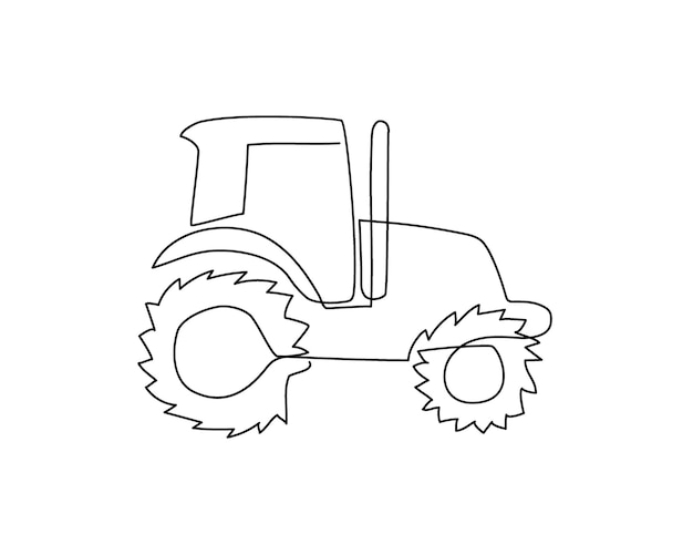 Dibujo de línea continua de tractor Arte de una línea de maquinaria agrícola Ilustración vectorial dibujada a mano