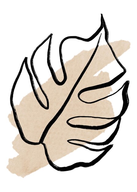 Dibujo de línea negra png de hoja estética en acuarela trazo gráfico de fondo transparente