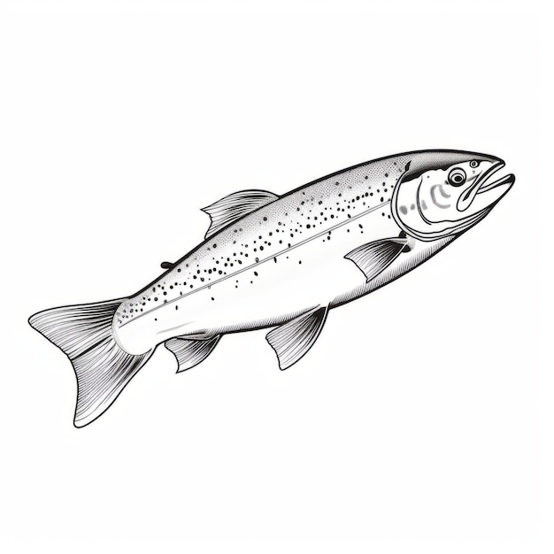 Foto dibujo de línea de salmón blanco y negro ilustración gráfica con tinta limpia y aguda