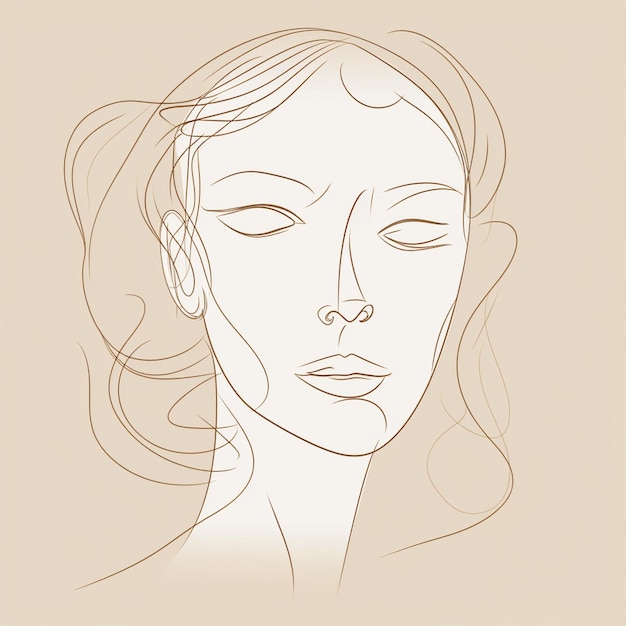 Foto dibujo lineal contorno de cara de mujer arte de línea continua