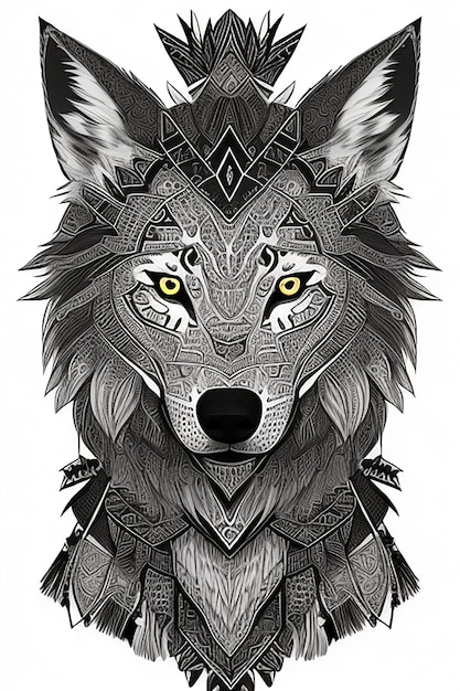 Dibujo lineal de lobo con color negro.