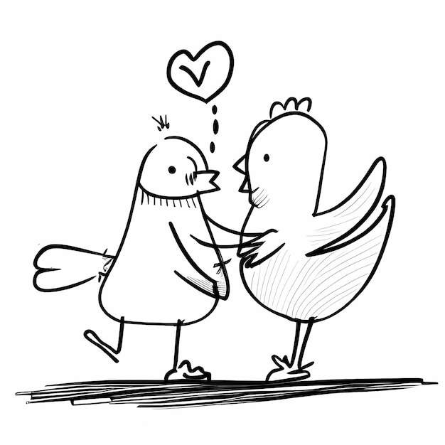 dibujo lineal de pollo de dibujos animados enamorado