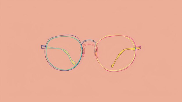 Dibujo de líneas coloridas de un par de gafas sobre un fondo rosa Las gafas están hechas de cuatro colores diferentes azul amarillo rosa y verde
