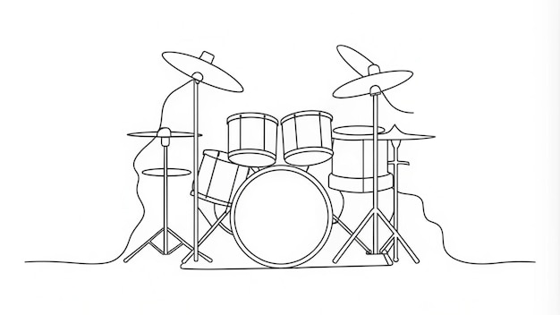 Dibujo de líneas continuas de una ilustración de un conjunto de tambores
