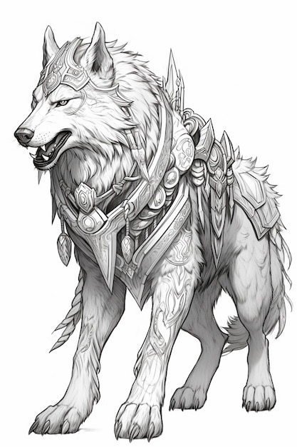 un dibujo de un lobo con armadura en la espalda ai generativo