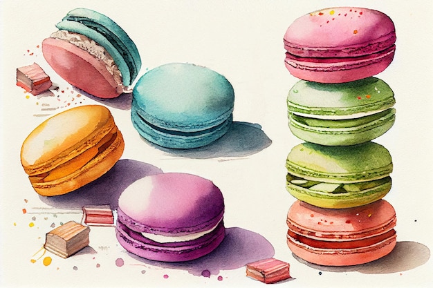 Dibujo de macarons con un poco de acuarela generativa ai.