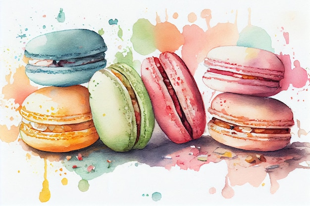 Dibujo de macarons con un poco de acuarela generativa ai.