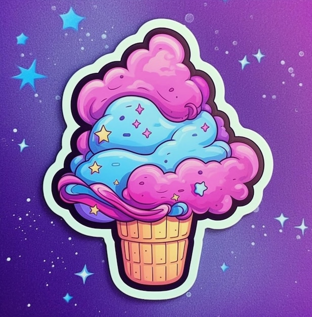Un dibujo de una magdalena con un cono de helado rosa encima.