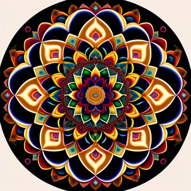 Un dibujo de un mandala con un patrón colorido ai generativo