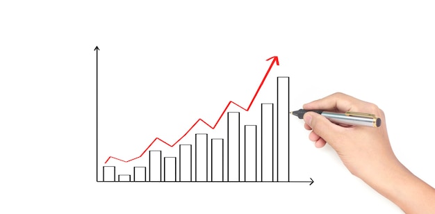 Foto dibujo a mano alzada, gráfico de stock de crecimiento