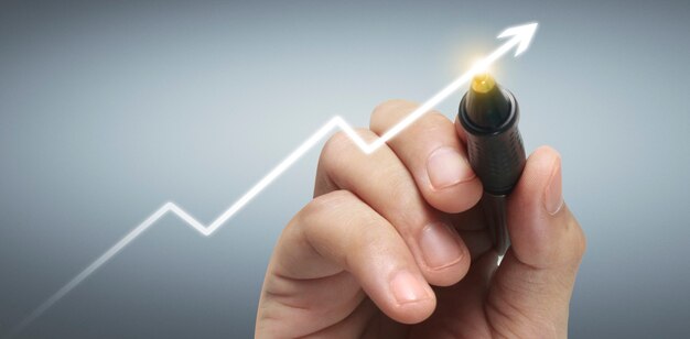 Foto dibujo a mano alzada, gráfico de stock de crecimiento