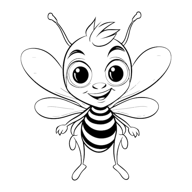 dibujo a mano del contorno de la abeja estilo kawai página de colorear ilustración generativa ai
