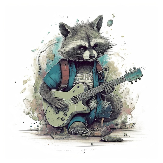 Un dibujo de un mapache tocando una guitarra Imagen de IA generativa