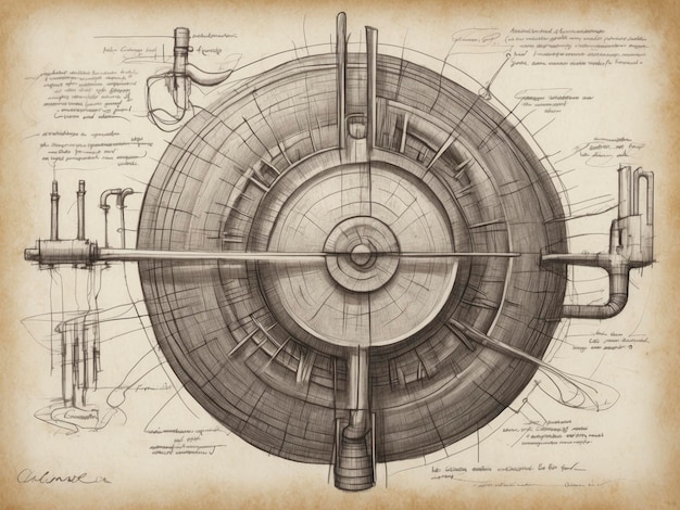 un dibujo de una máquina con muchos detalles en su costado