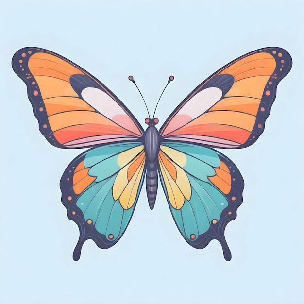 un dibujo de una mariposa con alas azules y amarillas