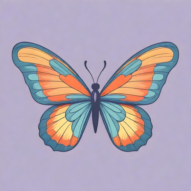 un dibujo de una mariposa con colores azul y naranja