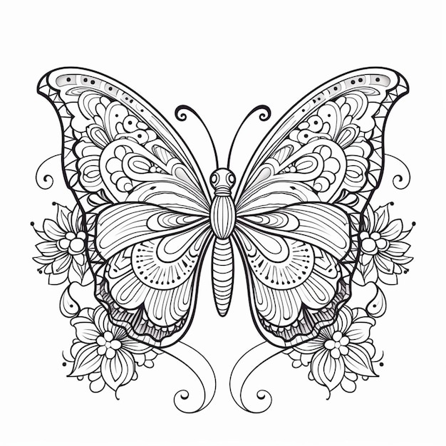un dibujo de una mariposa con mariposas en ella