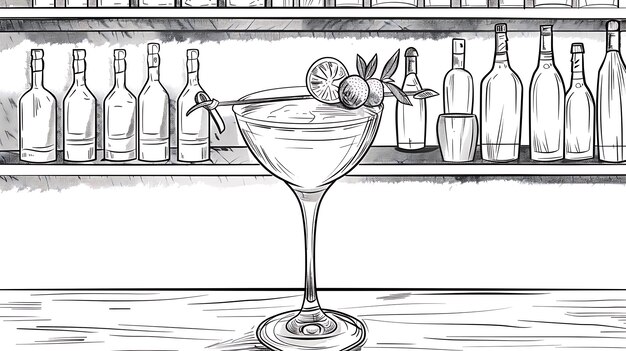 Foto un dibujo de un martini con una cuña de limón en la parte superior