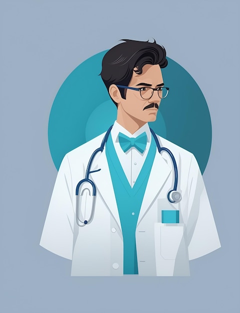 Un dibujo de un médico con gafas y un estetoscopio.