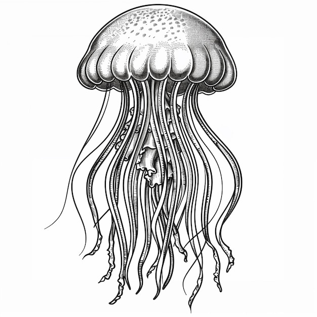 un dibujo de una medusa con un dibujo en línea de una medosa