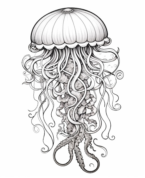 Un dibujo de una medusa con tentáculos y tentáculos generativos ai.