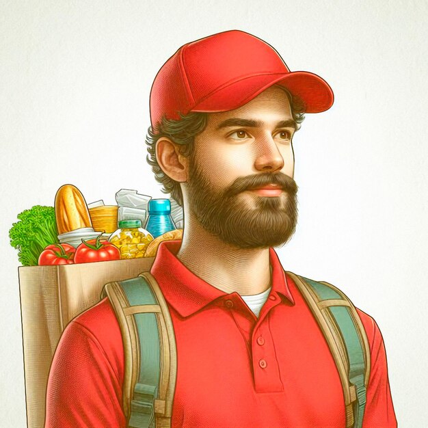 Dibujo de un mensajero masculino que entrega comida.