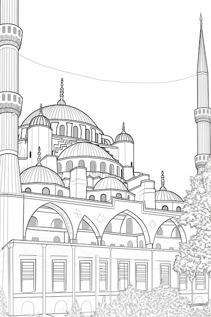 Un dibujo de una mezquita azul en estambul