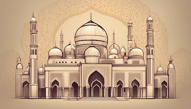 Foto un dibujo de una mezquita con un diseño de una mezquina