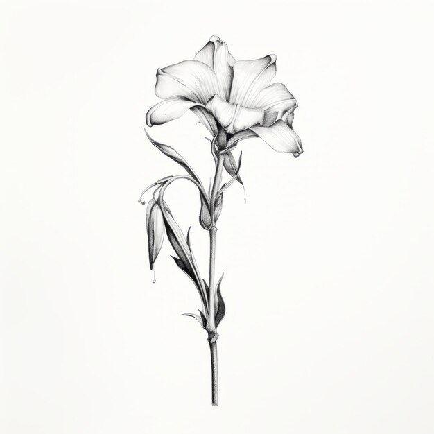 Foto dibujo minimalista de orquídeas en blanco y negro con campanula poscharskyana