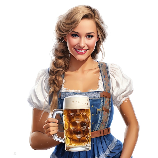 DIBUJO DE LA MODELO DE CHICA OKTOBERFEST FEST CON UNA CERVEZA EN LA MANO