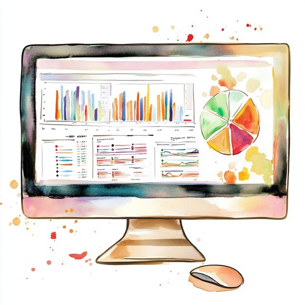un dibujo de un monitor de computadora con un gráfico en él