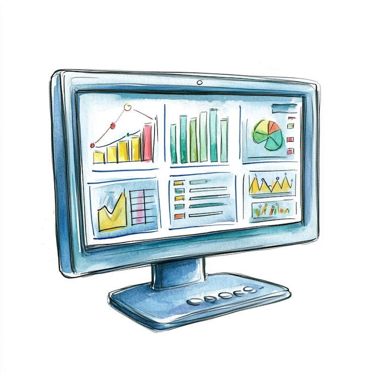 Foto un dibujo de un monitor de computadora con gráficos y gráficos