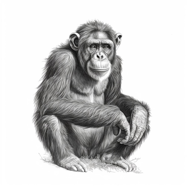 un dibujo de un mono sentado en el suelo con las manos en las rodillas generativo ai