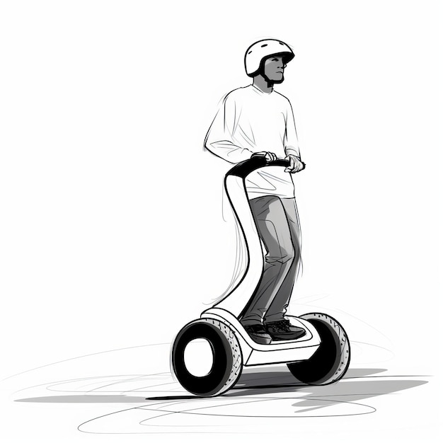 Dibujo Monocromo Innovador Hombre Montando Segway