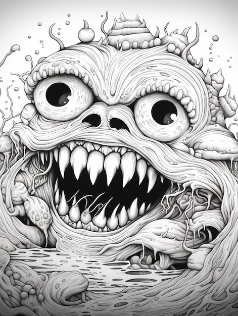 un dibujo de un monstruo con una boca grande y una gran sonrisa ai generativa