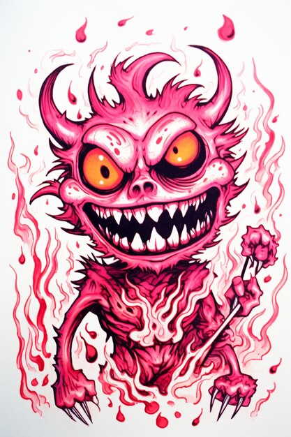 dibujo de un monstruo rosado con una gran sonrisa y un cuchillo generativo ai