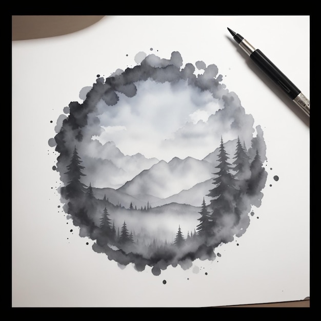 un dibujo de una montaña con un bolígrafo en él