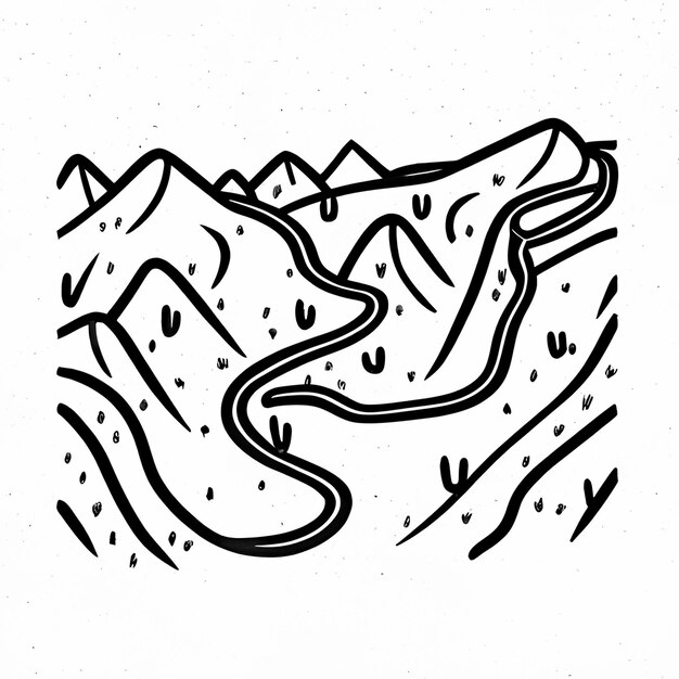 Foto un dibujo de una montaña con un río que corre a través de ella generativo ai