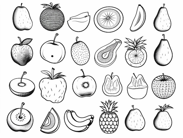 un dibujo de un montón de diferentes frutas y verduras ai generativa