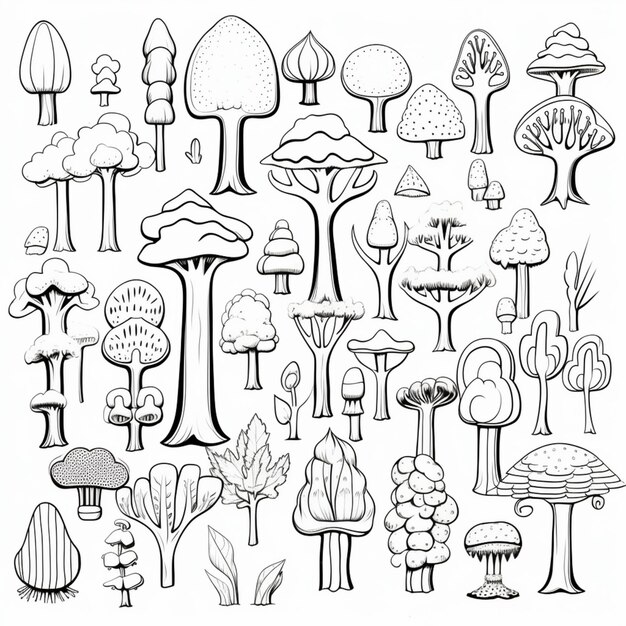un dibujo de un montón de diferentes tipos de árboles generativos ai