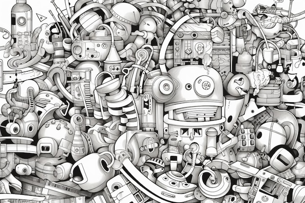 un dibujo de un montón de robots y otras cosas generativas ai
