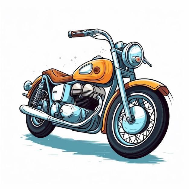 Un dibujo de una motocicleta de color naranja y amarillo.