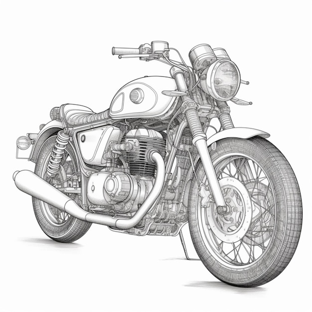 un dibujo de una motocicleta con un neumático delantero y un generador de neumáticos delanteros