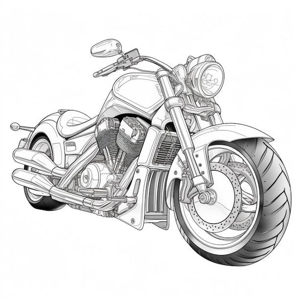 dibujo de una motocicleta con un neumático delantero y un neumático delantero ai generativo