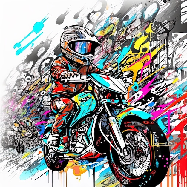 Un dibujo de una motocicleta con un piloto en ella.