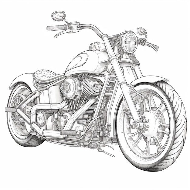 dibujo de una motocicleta con una vista lateral de la rueda delantera ai generativo